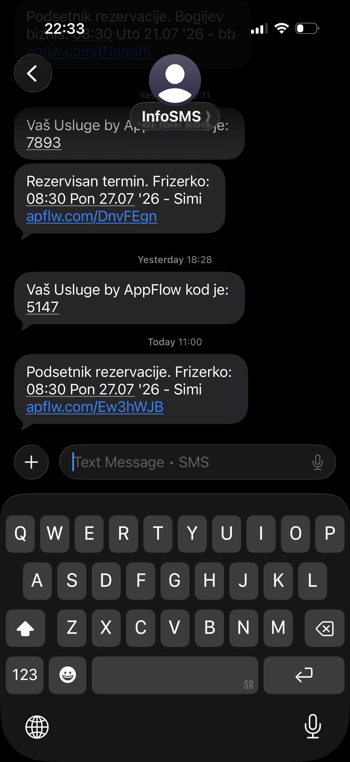 SMS poruke: potvrda rezervacije i obaveštenje o otkazivanju
